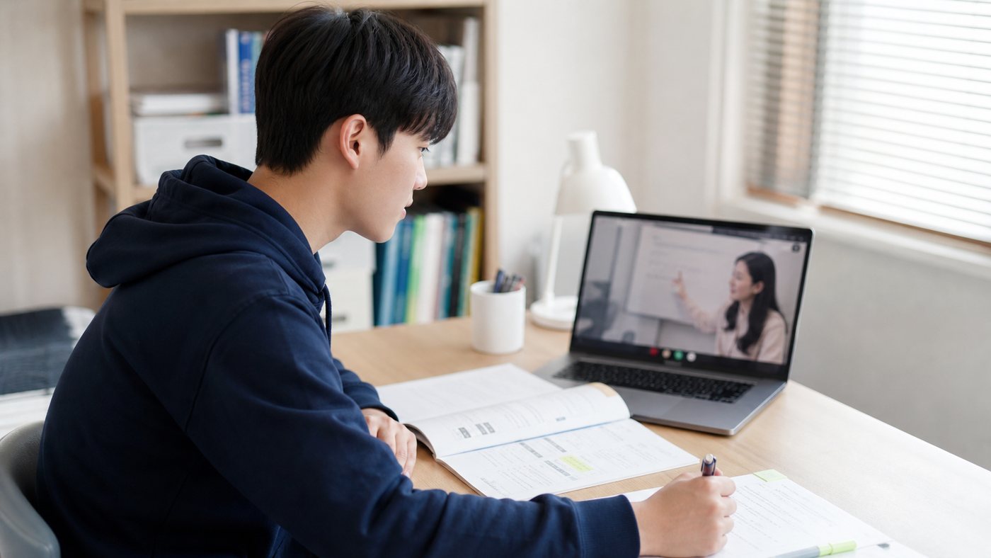 초지동 고2 수학과외 학생이 공식 적용 문제를 공부하는 모습