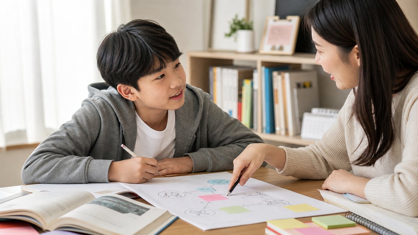 영어과외를 준비하는 한국 학생의 공부 장면