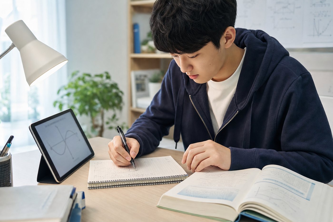 국어과외를 준비하는 한국 학생의 독해 공부 장면