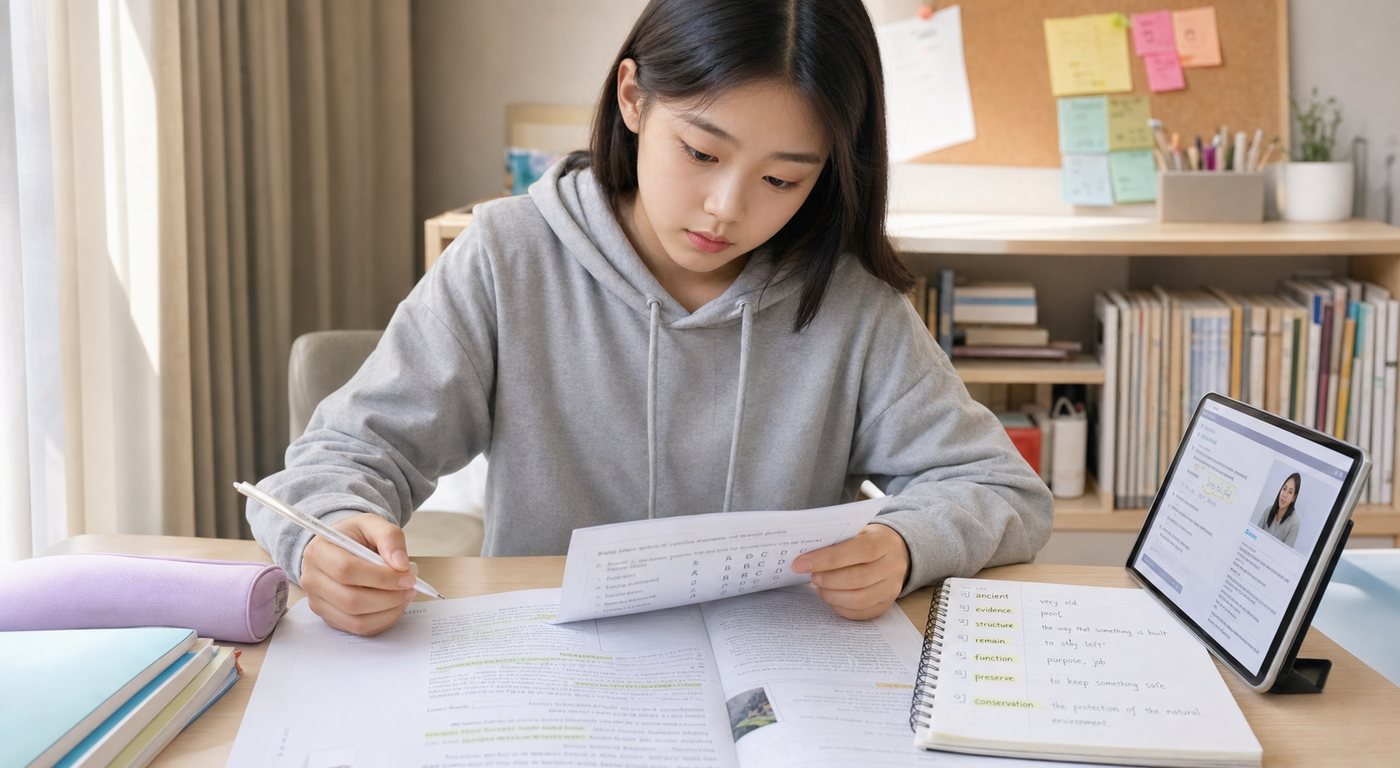 영어과외를 준비하는 한국 학생의 공부 장면