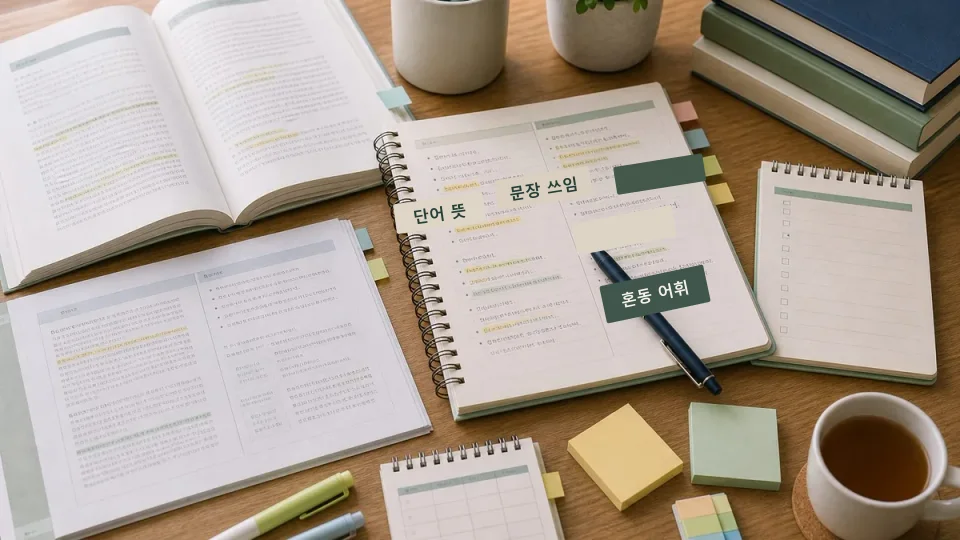 영어 단어 시험에서 뜻과 문장 쓰임을 함께 확인하기 학습 가이드 이미지