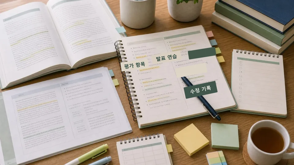 발표 수행평가 전에 평가표로 스스로 점검하는 법 학습 가이드 이미지
