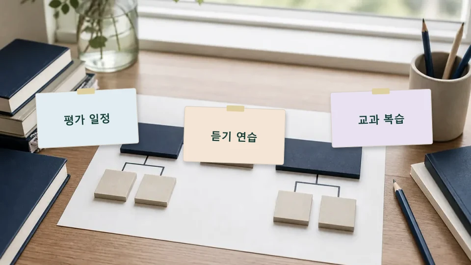 중2 영어 듣기평가와 중간고사를 함께 준비하는 순서 학습 가이드 이미지