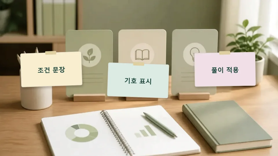 수학 문제의 조건을 기호로 바꾸어 놓치지 않는 법 학습 가이드 이미지
