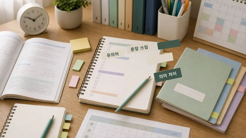 영어 단어를 비슷한 뜻과 쓰임 차이로 익히기 학습 가이드 이미지