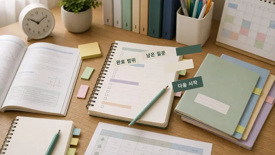 공부가 끝난 뒤 다음 시작점을 한 줄로 남기는 법 학습 가이드 이미지