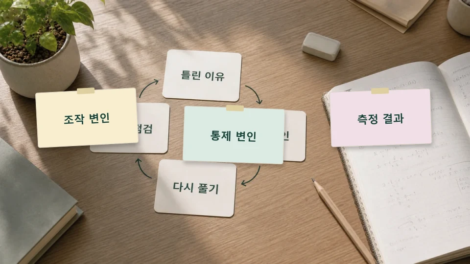 과학 실험 문제의 변인을 표로 구분하는 법 학습 가이드 이미지