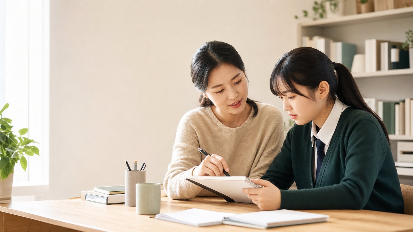 선생님과 함께 공부하는 학생