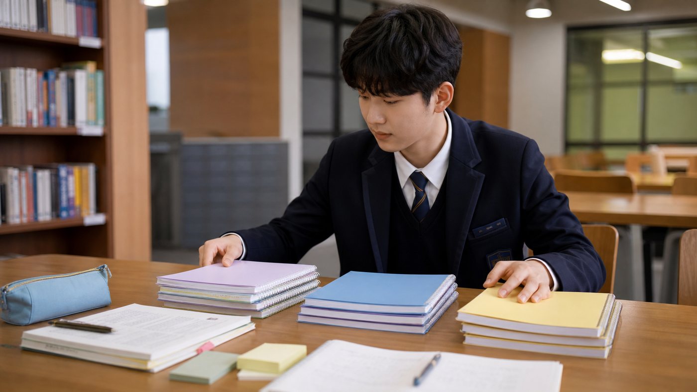 고2 학생이 과목별 시간 배분과 복습 계획을 비교한 표