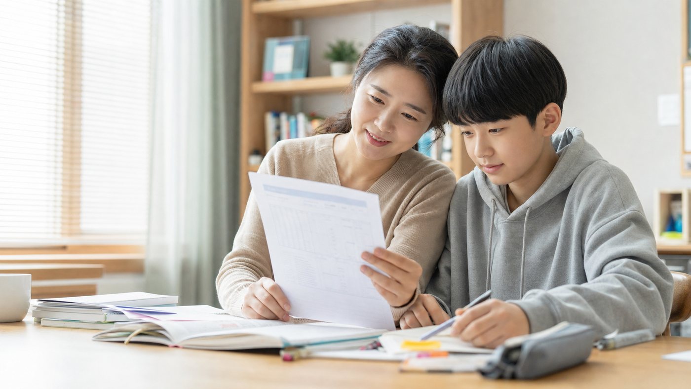 수서중학교 3학년 국어 어휘 의미 차이를 정리한 교재와 필기