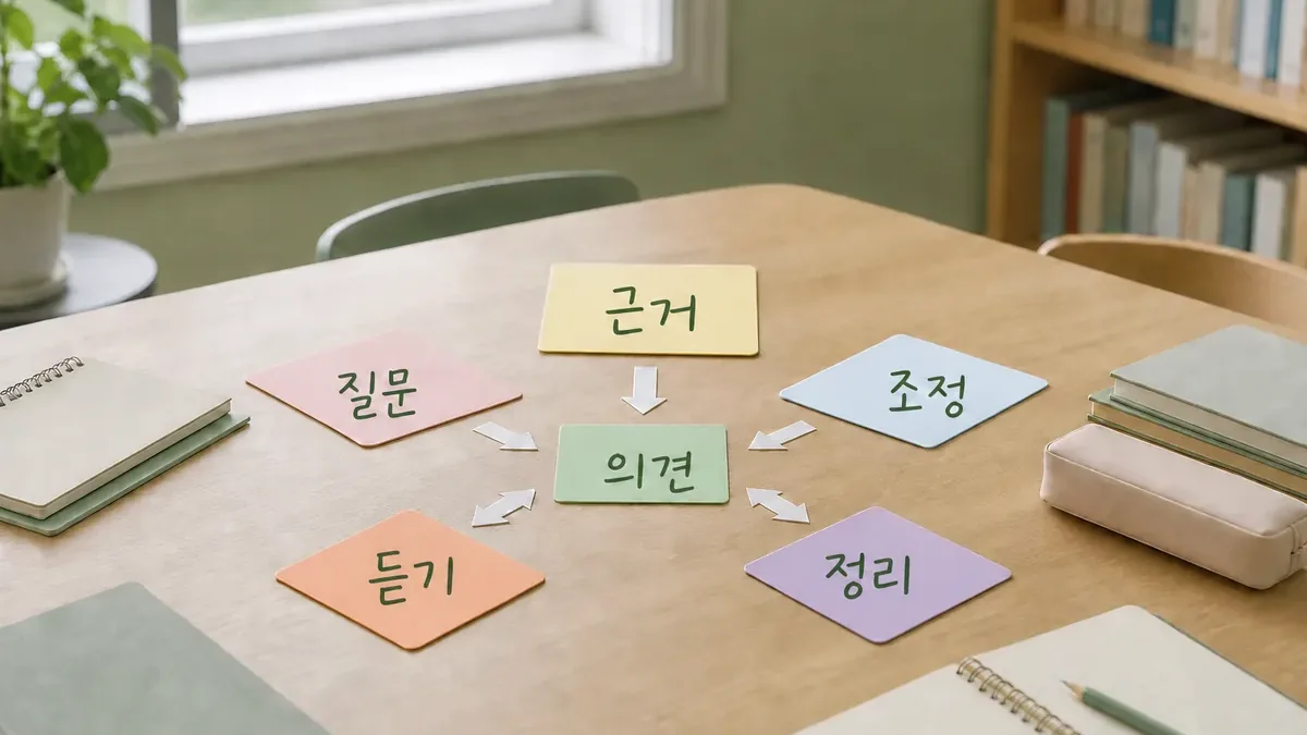 태전동 고2 국어과외 학생이 비문학 지문 구조를 표시하는 모습