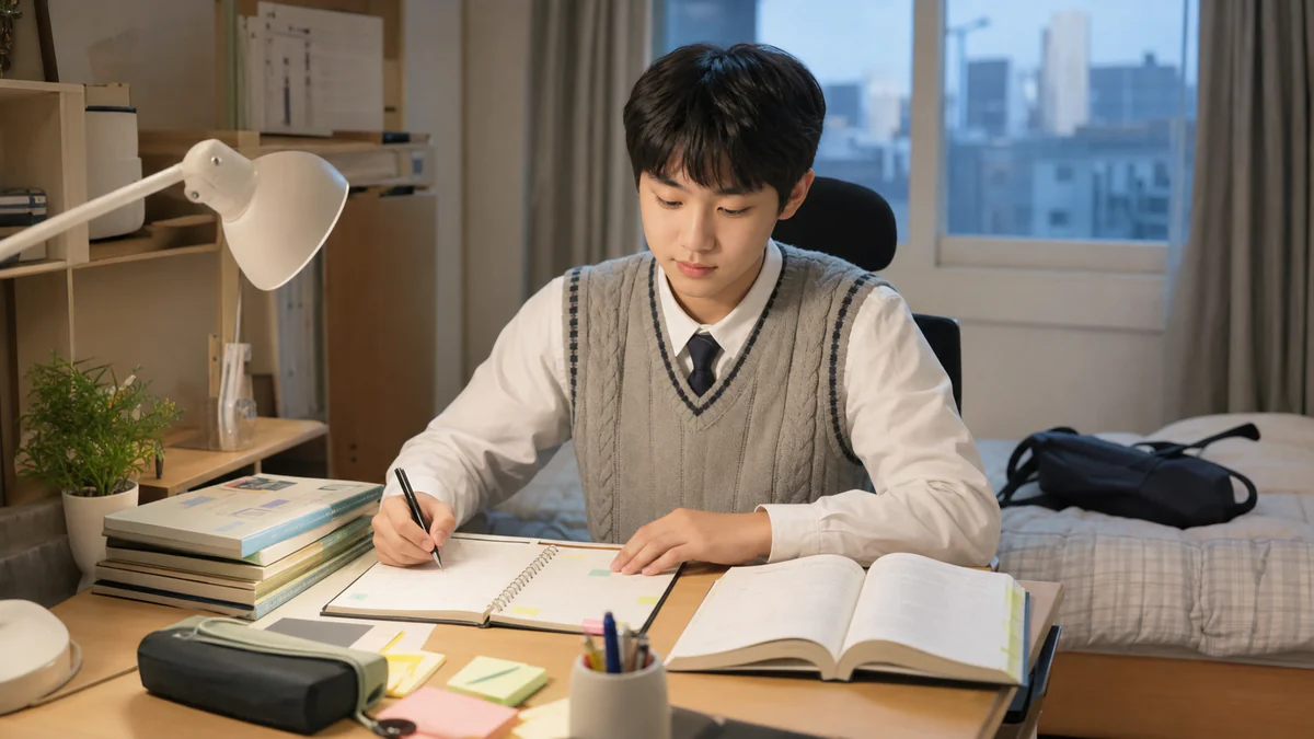 학생이 개학 첫 주 공부 루틴을 플래너로 정리하는 모습