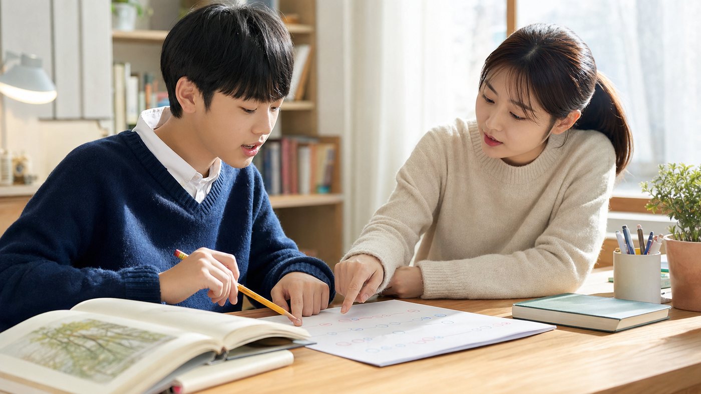 시 작품과 필기 노트를 펼쳐 두고 화자와 시인의 차이를 정리한 공부 자료